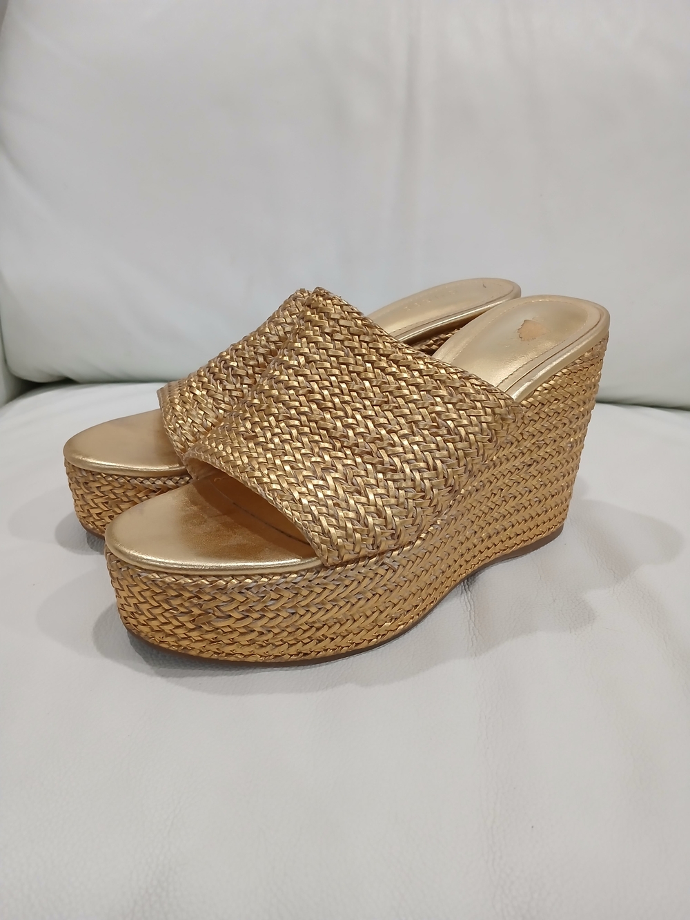 Guess Gold Woven Platform Wedge Slides